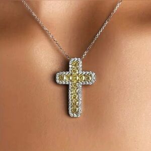 White gold plated cross pendant necklace